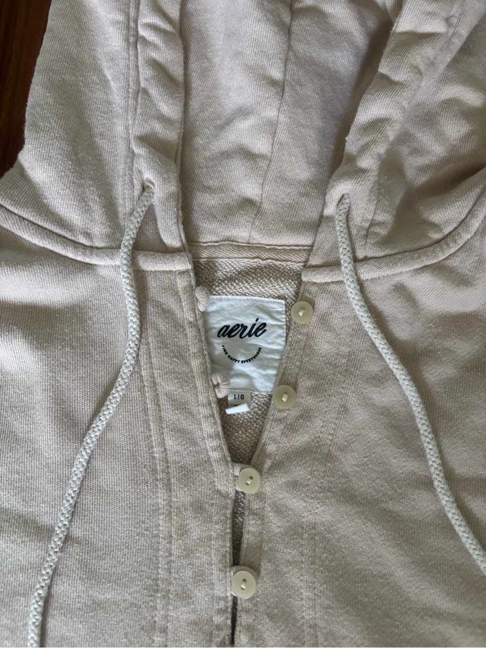Aerie Beach Weekend Oversized Hoodie Women's L Beige Pockets Comfy 100% Cotton